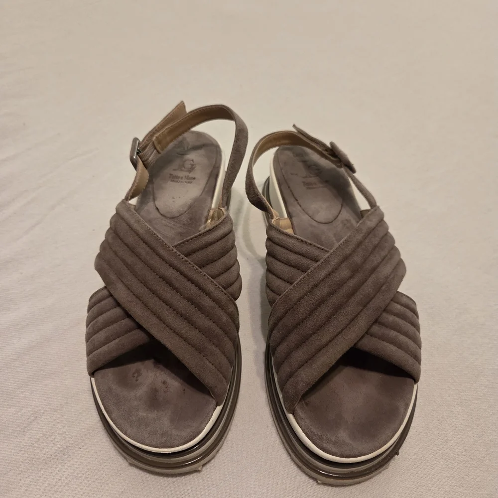 LUCA GROSSI Taupe Suede‎ Open Toe Sling Back Platform Sandals Women's EU 38 US 8